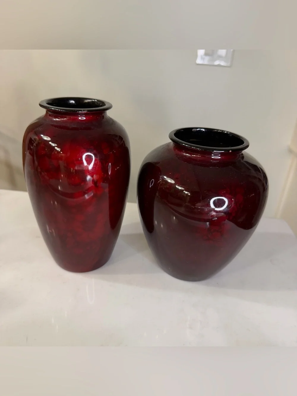 Red Hand-Painted Decorative Vase with Gold Landscape Accents
